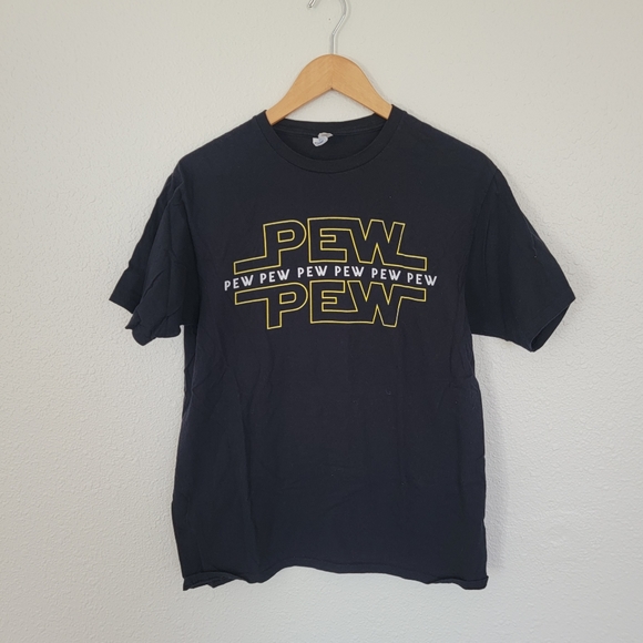 Star Wars 'Pew Pew' | Graphic T-Shirt Humor Black Yellow Gift Shortsleeve Tee - Picture 8 of 8